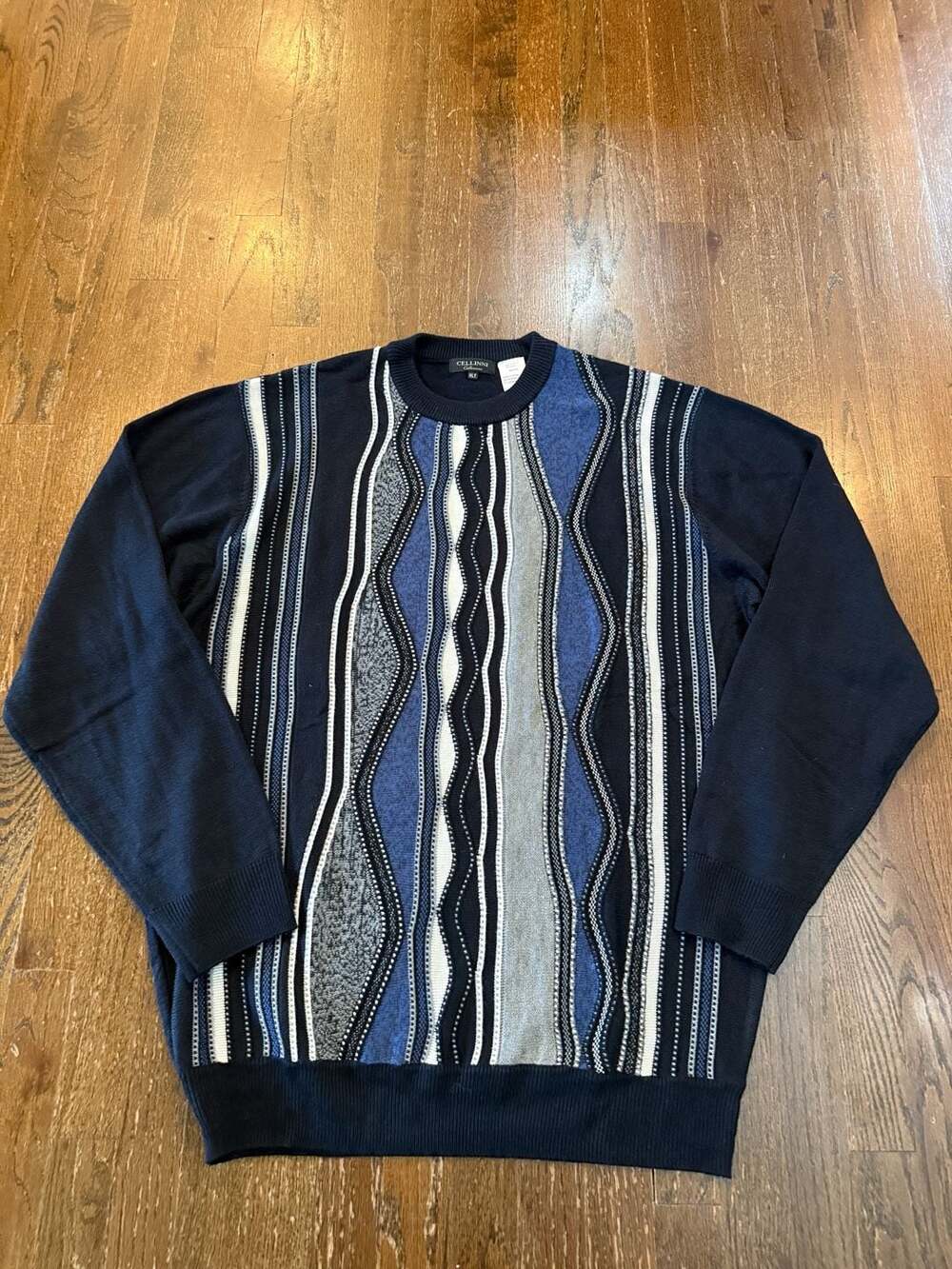 Cellinni Collezione Men's Vintage 3D Textured Knit Sweater Blue Black XLT